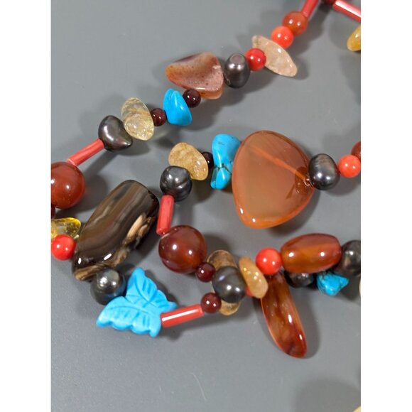 Artisan Faux Turquoise Stone Agte Quartz Long Tassel Flex Choker Necklace Boho W - Picture 6 of 10